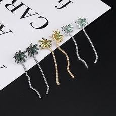 度假風椰子樹鑲鑽合金耳環-EKA700