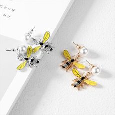 蜜蜂鍍銀白金耳環-EKA710