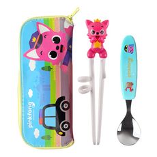 韓國Pinkfong 鯊魚家族 學習餐具3件組 學習筷 湯匙 收納包 BABYSHARK 碰碰狐