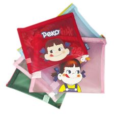 日本不二家 PEKO 彩色文件收納袋 文件袋 資料袋 手提袋 資料夾 耐磨 網格拉鍊袋