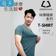 【海夫】COOCHAD Cupro 絲彈纖維 V領 T-Shirt 男款藍綠Cupro157-003