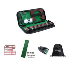 Posma PG020AB便攜式高爾夫推桿訓練禮盒套組加配推桿練習地毯,推桿鏡,自動回球器