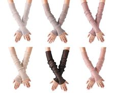 Posma CS032 女生薄網紗長袖蕾絲半指手臂套,戶外夏日必備防紫外線, 備 6 種不同顏色組合