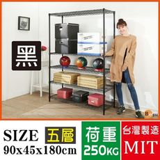 BuyJM超荷重黑烤加強型90x45x180CM鐵力士五層烤漆層架/波浪架SH100BK