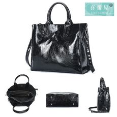 【喜番屋】真皮頭層爆裂紋油蠟牛皮女士半定型可肩背手提包女包【LB1173】