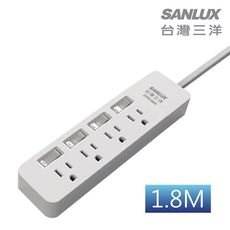 SANLUX台灣三洋轉接電源線-3孔4座4切插座1.8M SYPW-344AA