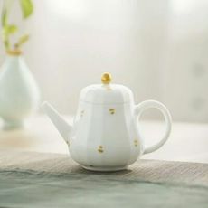 [千紅一品茶]景嵐金絲甜白釉泡茶器撒金寬梨壺 宮廷風泡茶壺茶具