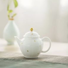 [千紅一品茶]景嵐金絲甜白釉泡茶器撒金花瓣茶壺 宮廷風泡茶壺茶具