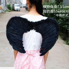 翅膀 羽毛翅膀(中號-黑白雙色可選) 成人裝扮 天使翅膀 萬聖節 聖誕節 角色扮演 羽毛