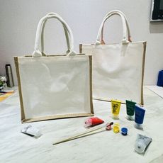 亞麻袋 覆膜手提袋 彩繪 (方形-空白袋) 防潑水 LOGO 客製化 無印同款 環保袋 購物袋