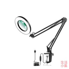 【現貨+台灣出貨】LED環形放大鏡檯燈 AA級 高亮度 折疊 閱讀 美甲 美容 實驗室燈 三色調光