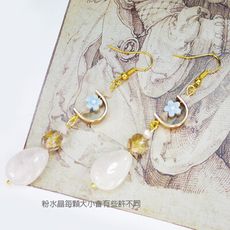 【粉紅堂 飾品】那麼幸福天然石長耳環 ＊ 粉水晶 / 綠東陵石＊