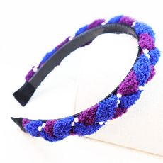 【粉紅堂髮飾】毛巾布珍珠辮子髮箍 ＊藍色 /紫色/ 雙色＊