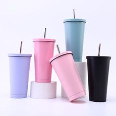 莫蘭迪色不鏽鋼吸管保冷保溫杯500ml(贈杯套)多色任選