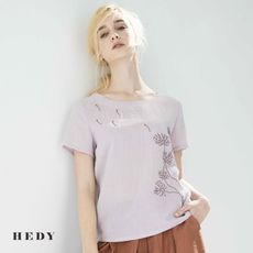 【Hedy】韓風時尚百搭圓領繡花上衣 (白.荳粉)(M/L)