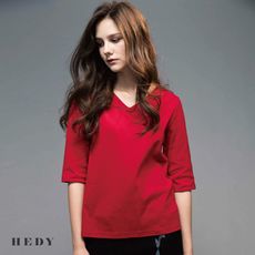 【HEDY赫蒂】簡約V領7分袖上衣 (紅/桃/黑)(F)