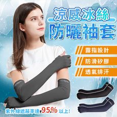 【露指便利觸控 抗紫外線】涼感冰絲防曬袖套 冰絲袖套 防曬袖套 露指袖套 涼感袖套 HORB41