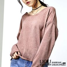 針織上衣‧率性裸色秋冬針織圓領不修邊長袖舒適上衣‧3色 Vera Vera 韓系女裝女包