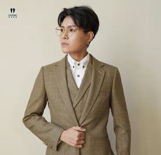 小版男西裝外套-羊毛復古千鳥格