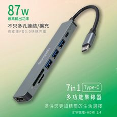 7合1多功能PD充電傳輸集線器 UTO-180 (TypeC/USB/HDMI/讀卡機)