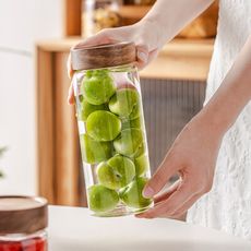 【阿莎&布魯】日式木蓋玻璃儲物罐 收納罐 保鮮罐 800ml