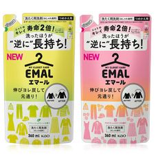 日本【KAO】EMAL防縮抗皺護色洗衣精補充包(植物清香(黃色)/柔和花香(粉色))360ml