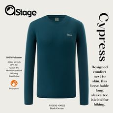 【AStage】Cypress T-Shirt 透氣快乾長袖排汗衣 男 深海藍｜銀離子運動上衣