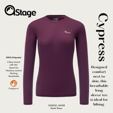 【AStage】Cypress T-Shirt 透氣快乾長袖排汗衣 女 葡萄酒紫｜銀離子運動上衣