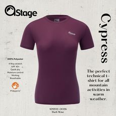 【AStage】Cypress T-Shirt 透氣快乾短袖排汗衣 女 葡萄酒紫｜銀離子運動上衣