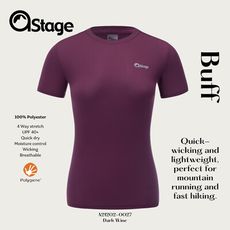 【AStage】Buff T-Shirt 透氣快乾短袖排汗衣 女 葡萄酒紫｜銀離子機能運動上衣