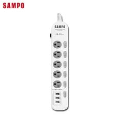 電器妙妙屋-【SAMPO 聲寶】防雷擊六開五插保護蓋USB延長線-6尺(EL-W65R6U3)