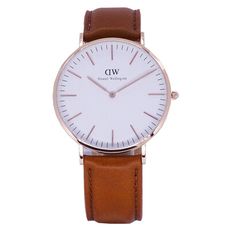 DW  經典中的獨特時尚優質麝香型咖啡皮革腕錶-白+玫瑰金/40mm-DW00100109