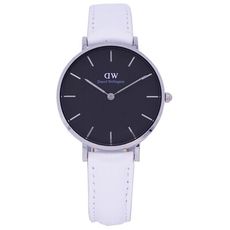 DW  經典中的獨特時尚優質皮革腕錶-黑面+銀殼/32mm-DW00100284
