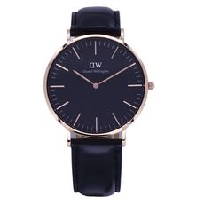 DW  經典中的珍貴收藏時尚優質皮革腕錶-黑+玫瑰金/40mm-DW00100127