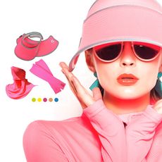 【極淨源】Light SPA美肌光波抗UV防曬三件組｜兩用扣扣帽+袖套+可拆式口罩