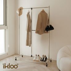 【ikloo】可移動多功能雙層曬衣架 (晾衣架 曬衣桿 掛衣架 附輪) HG142