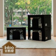 【ikloo】牛津布鋼骨折疊收納箱66L-黑色款(3入組)-4色可選 (摺疊收納 收納箱 可堆疊)