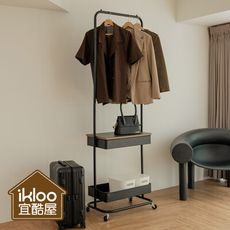 【ikloo】上木板雙層置物籃組合式衣架