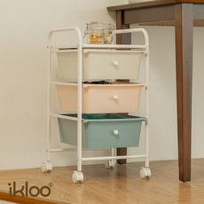 【ikloo】輕色系三層收納抽屜車(白/粉/藍) G184
