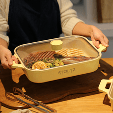 【STOLTZ】韓國製LIMA系列鑄造雙耳烤盤(附鍋蓋)-香草黃
