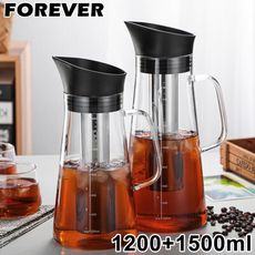 【日本FOREVER】耐熱玻璃冷泡茶/冷萃咖啡壺2入組(買大送小)1500ML+1200ML