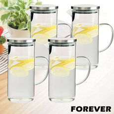 【日本FOREVER】耐熱玻璃水壺 1L(手柄圓型款) 4入套組