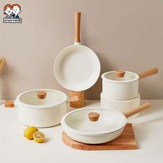 日式櫸木柄陶瓷不沾鍋-湯鍋1+煎鍋1(AM-D902)