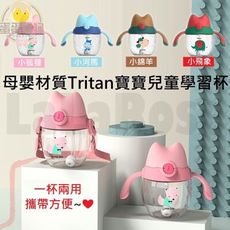 買一送二🌈母嬰材質Tritan手柄+揹帶寶寶學習杯 300ml 揹帶 重力球 水杯水壺A007