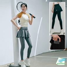 【BODYAIR】假兩件高包腰兩片式裙褲九分褲(瑜珈.運動.慢跑.透氣.舞蹈.運動褲)