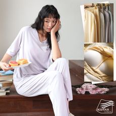 【BODYAIR嚴選】涼滑感蠶絲帶胸墊睡衣套裝(一體成型.BRA.居家服.居家褲.CASUAL)