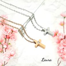 -Laura- 316L白鋼 十字架項鍊-小巧晶鑽款(B)