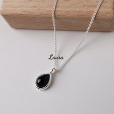 項鍊-Laura- s925純銀項鍊 能量水晶-黑瑪瑙 (水滴造型) 純銀項鍊 頸錬 鎖骨鍊