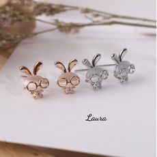 耳環-Laura- s925純銀  眼鏡兔 (貓眼石) 耳環 耳針