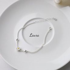 手錬-蘿菈精品Laura- s925純銀 小雛菊(珠珠款) 時尚-小資女 純銀手鍊